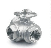 Кран шаровой трехходовой L-порт DN50 PN40 нержавеющая сталь 304 с площадкой ISO5211