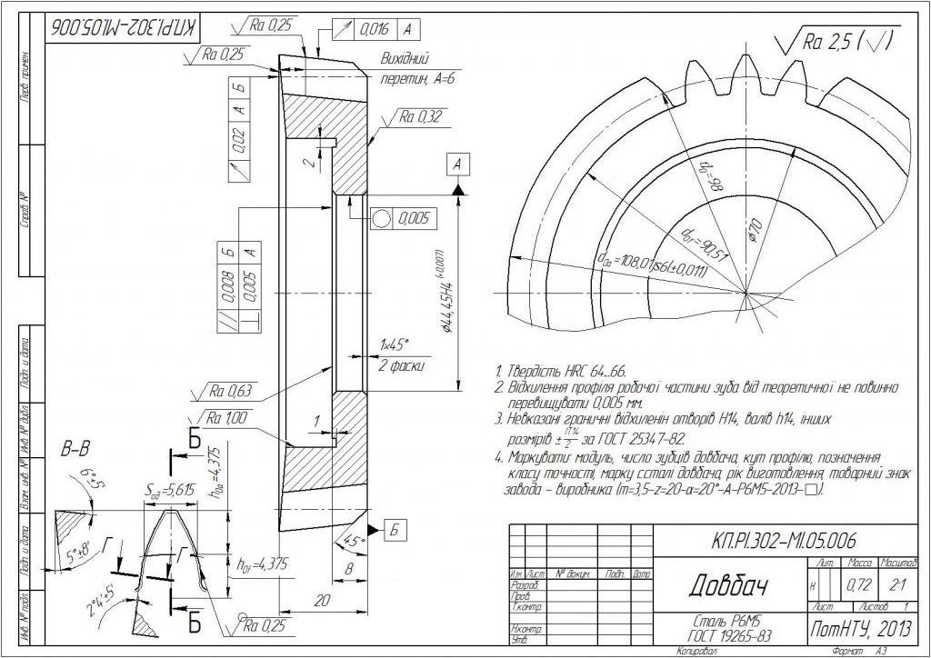 Долбяк шлицевый модуль 0,4-0,7 диаметр 50-125 мм посадочное отверстие 20-44,45 мм изготовление по чертежам