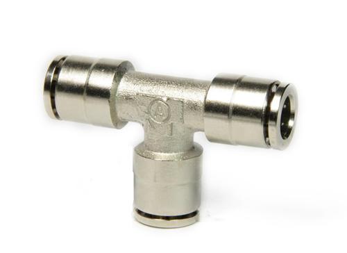 Фитинг тройник MPE 6 цанговый никелированный для пневмосистем 10 бар ISO 12151