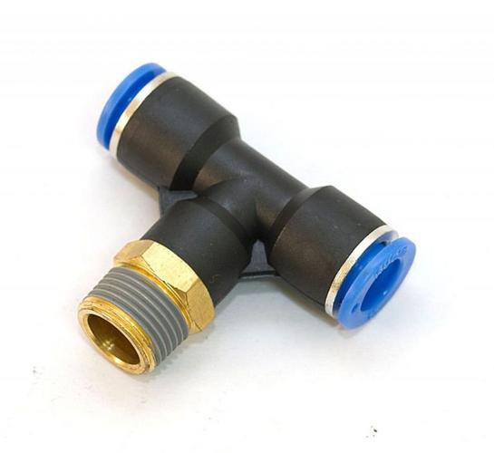 Фитинг пневматический цанговый Т-образный PТ 6-03 с резьбой R3/8" для полиуретановых/нейлоновых труб 1.0 МПа
