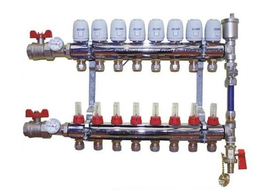 Коллектор распределительный ROMMER RMS-4401 стальной для радиаторных систем, 5 выходов Ду40 PN10