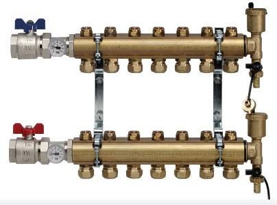 Коллектор Пензапромарматура DN20 PN10 3/4" с двумя отводами 1/2" и регулирующими клапанами ВР/НР