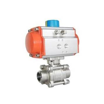 Кран шаровой DN.ru BV3131P(3pc)-FP-W-ISO-H LONG Ду20 Ру63 полнопроходной, корпус - нержавеющая сталь 304, уплотнение - PTFE, под приварку, с пневмоприводом DN.ru PA-DA-065